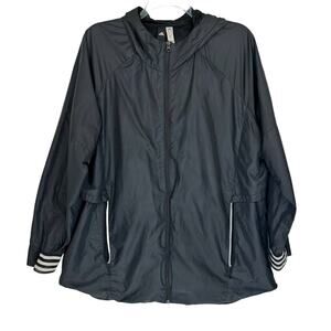 ADIDAS Black Lightweight Hooded Vented Zip Up Windbreaker Jacket Men 2XL Active